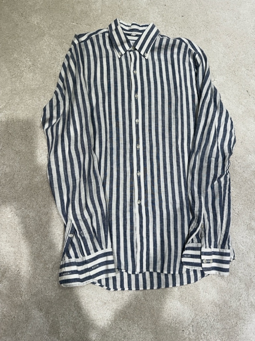 John Henric 100% Linen Blue and white Button-Down Shirt